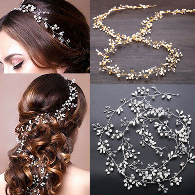 Wedding Hair Vine Crystal Pearl Headband Bridal Accessories Long Chain Headpiece