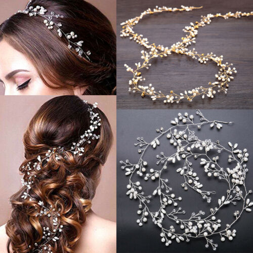 Wedding Bridal Hair Vine Crystal Pearl Headband Bridal Long Chain Headpiece Hot